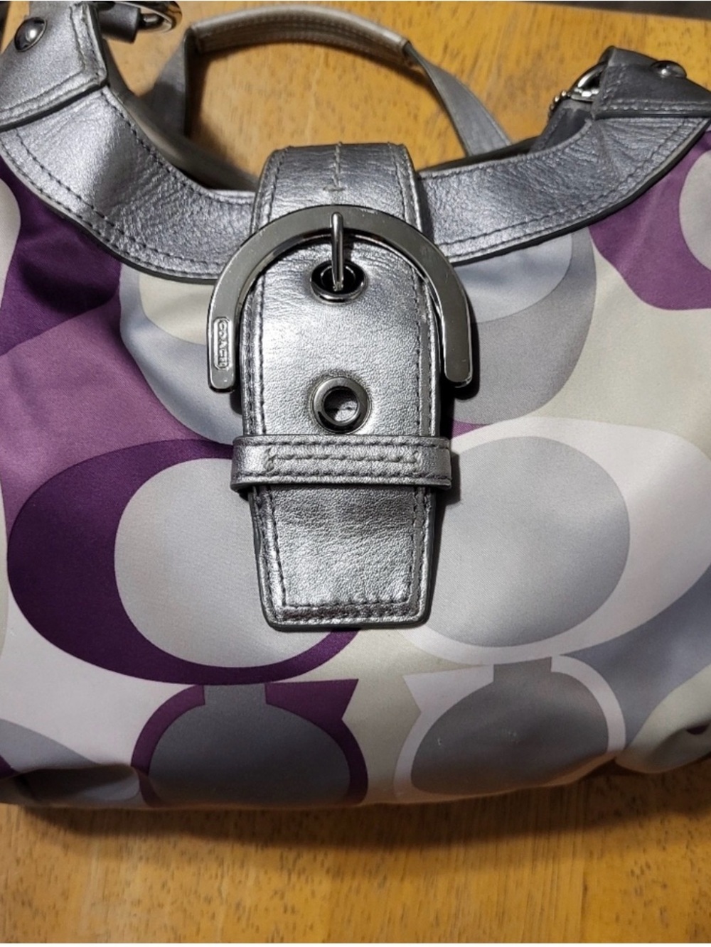 Coach Purple and Silver Signature Shoulder Bag